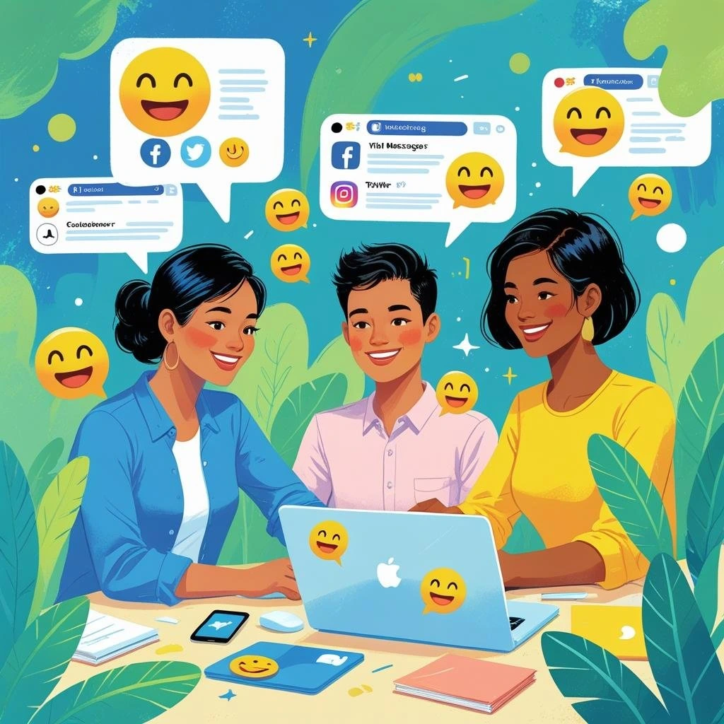 Happy team managing online interactions through social media marketing services in Kerala.