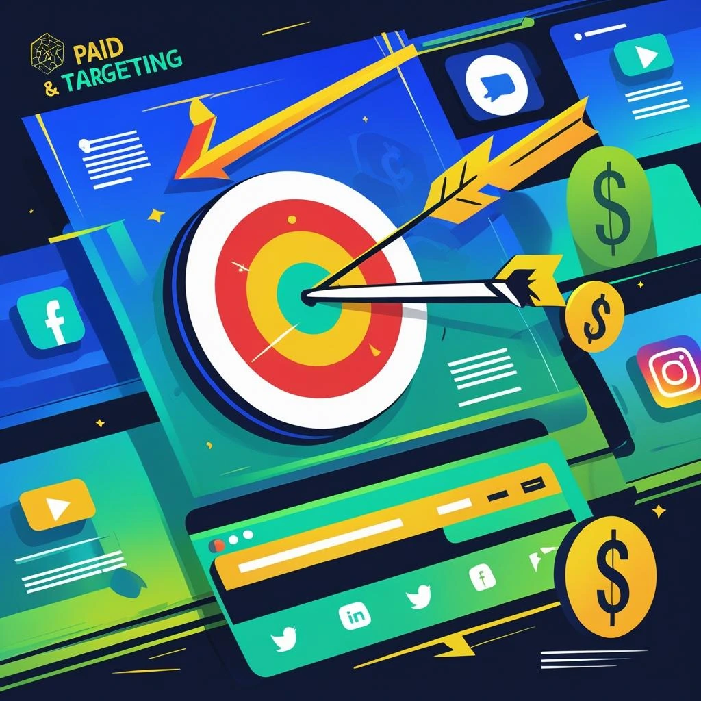 pictorial representation of paid advertising in social media marketing services using dart board and dollars.