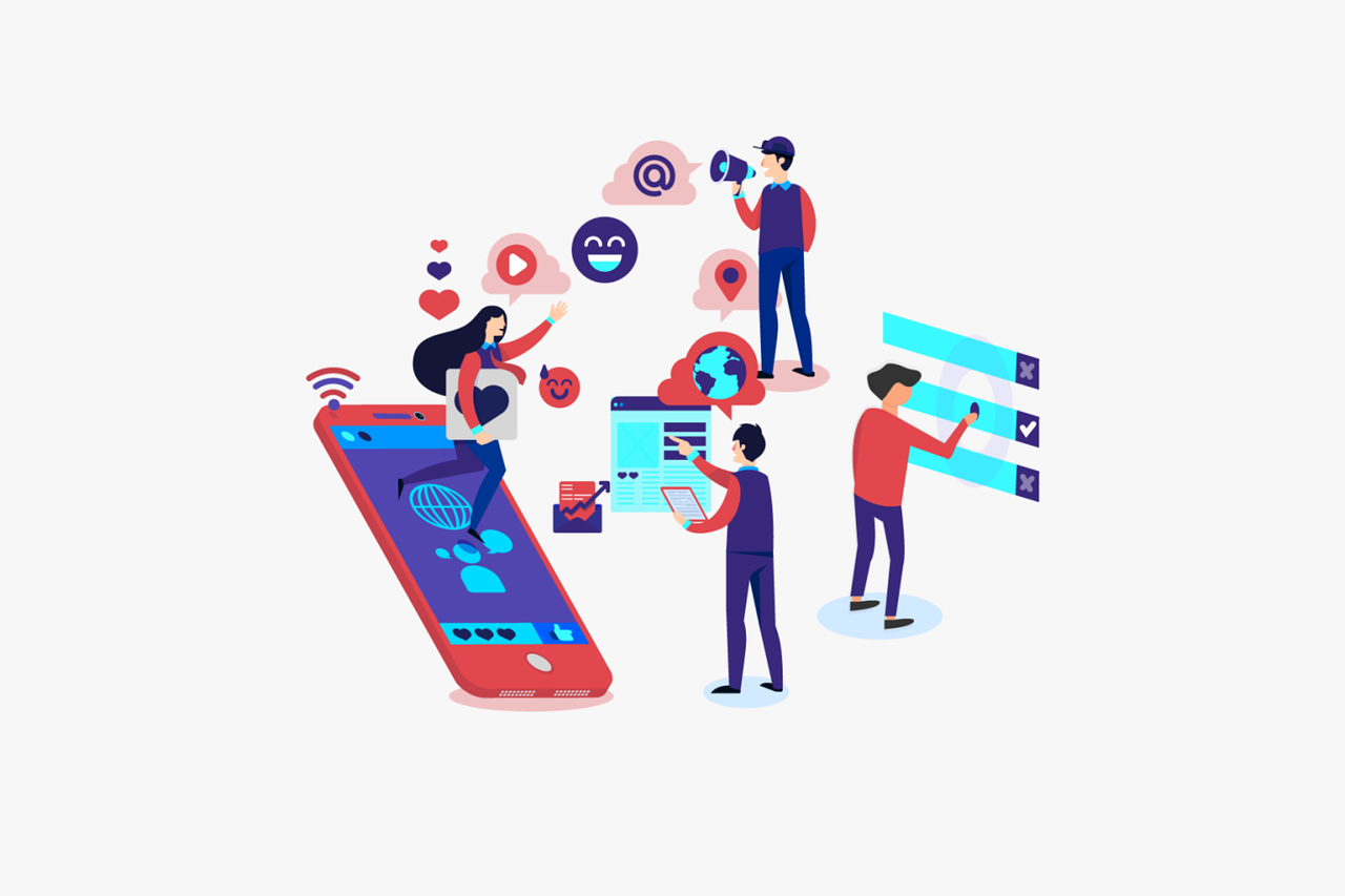 Illustration depicting social media marketing services by a digital marketing services company