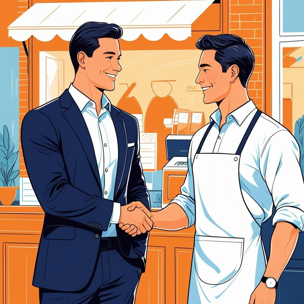 Business owner shaking hands with a digital marketing professional representing the Best Digital Marketing Company.